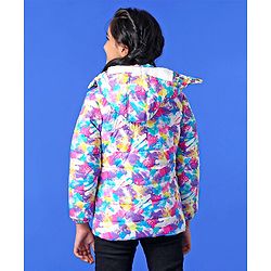 Pine Kids Full Sleeves Polyfill Hooded Jacket Abstract Print - Off White Purple
