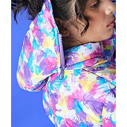 Pine Kids Full Sleeves Polyfill Hooded Jacket Abstract Print - Off White Purple