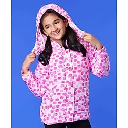 Pine Kids Full Sleeves Polyfill Hooded Jacket Polka Dot Print - Pink