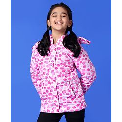 Pine Kids Full Sleeves Polyfill Hooded Jacket Polka Dot Print - Pink