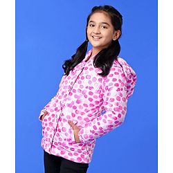 Pine Kids Full Sleeves Polyfill Hooded Jacket Polka Dot Print - Pink