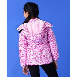 Pine Kids Full Sleeves Polyfill Hooded Jacket Polka Dot Print - Pink