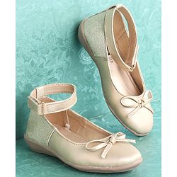 Pine Kids Party Wear Ballerinas Bow Design - Golden