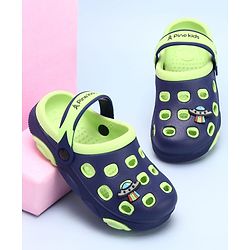 Pine Kids Clogs with Back Strap Closure & UFO Applique - Navy Blue