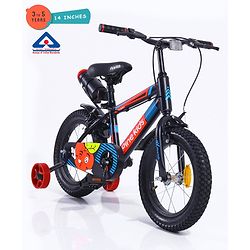Pine Kids 14 Inch Rubber Air Tyres 99% Assembled Bicycle For Boys & Girls With Training Wheels  - Black