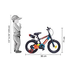 Pine Kids 14 Inch Rubber Air Tyres 99% Assembled Bicycle For Boys & Girls With Training Wheels  - Black