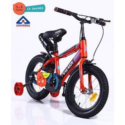 Pine Kids 14 Inch Rubber Air Tyres 99% Assembled Bicycle For Boys & Girls With Training Wheels  - Red