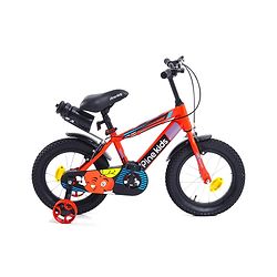 Pine Kids 14 Inch Rubber Air Tyres 99% Assembled Bicycle For Boys & Girls With Training Wheels  - Red