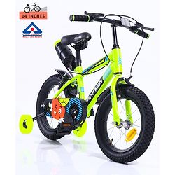Pine Kids 14 Inch Rubber Air Tyres 99% Assembled Bicycle For Boys & Girls With Training Wheels  - Green (Training wheel Color May Vary)