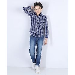 Pine Kids Full Sleeves Shoftner Wash Shirts Checks - Blue