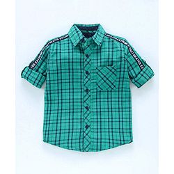 Pine Kids Full Sleeves Shoftner Wash Shirts Checks - Green