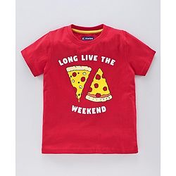 Pine Kids Half Sleeves Bio Washed T-Shirt & Shorts Set Pizza Print - Red