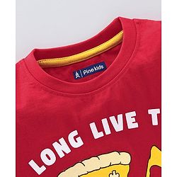 Pine Kids Half Sleeves Bio Washed T-Shirt & Shorts Set Pizza Print - Red
