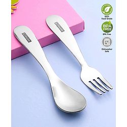 Pinekids Stainless Steel Spoon & Fork Set - Grey