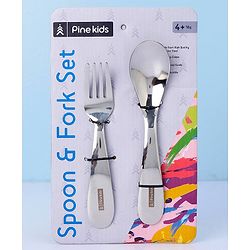 Pinekids Stainless Steel Spoon & Fork Set - Grey