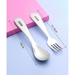 Pinekids Stainless Steel Spoon & Fork Set - Grey