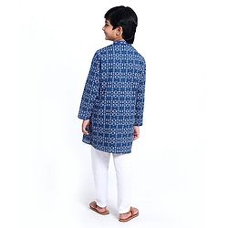 Pine Kids Full Sleeve Boys Kurta Pyjama Set with Cotton Lining Self Printed - Blue Sapphire