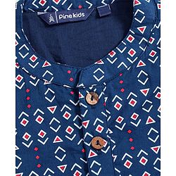 Pine Kids Full Sleeve Boys Kurta Pyjama Set with Cotton Lining Self Printed - Blue Sapphire