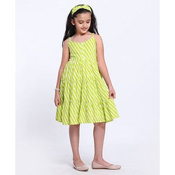 Pine Kids Sleeveless Printed Ethnic Dress with Hairband - Lime Punch