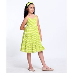 Pine Kids Sleeveless Printed Ethnic Dress with Hairband - Lime Punch