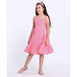 Pine Kids Singlet Stripe Ethnic Dress with Hairband - Pink