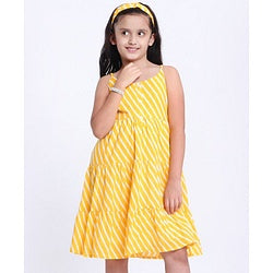 Pine Kids Sleeveless Printed Ethnic Dress with Hairband - Yellow