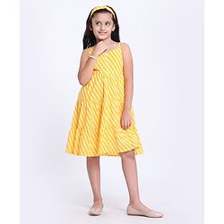 Pine Kids Sleeveless Printed Ethnic Dress with Hairband - Yellow