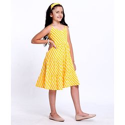 Pine Kids Sleeveless Printed Ethnic Dress with Hairband - Yellow
