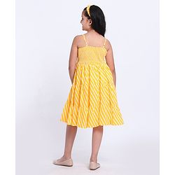 Pine Kids Sleeveless Printed Ethnic Dress with Hairband - Yellow