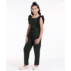 Pine Kids Ruffle Sleevesless Softner Wash Jumpsuit Solid Color - Green