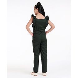 Pine Kids Ruffle Sleevesless Softner Wash Jumpsuit Solid Color - Green