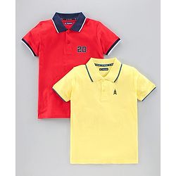 Pine Kids Half Sleeves Bio Washed T-Shirt Pack of 2 - GOLF FINCH & Fiery Red