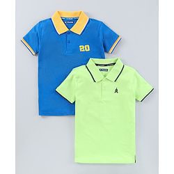 Pine Kids Biowash Half Sleeves Tee Solid Color Pack of 2  - Blue Green