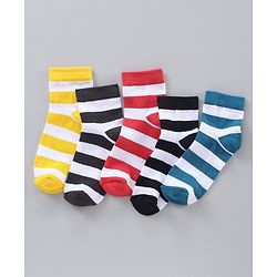 Pine Kids Anti Microbial Wash Striped Socks Set of 5 - Multicolour