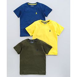 Pine Kids Half Sleeves Bio wash Tees Pack of 3 - Blue Green Yellow