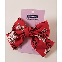 Pine Kids Flower Print Bow Hair Clip Free Size - Red