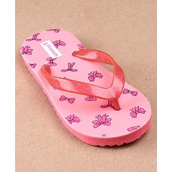 Pine Kids Flip Flops Bow Print -  Pink