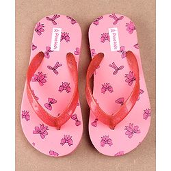 Pine Kids Flip Flops Bow Print -  Pink