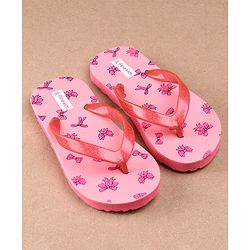 Pine Kids Flip Flops Bow Print -  Pink