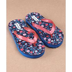 Pine Kids Flip Flops Floral Print - Navy Blue