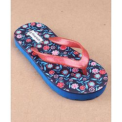 Pine Kids Flip Flops Floral Print - Navy Blue