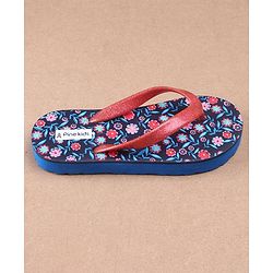 Pine Kids Flip Flops Floral Print - Navy Blue