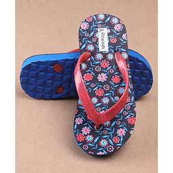 Pine Kids Flip Flops Floral Print - Navy Blue