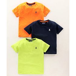 Pine Kids Half Sleeves Biowashed Tees Pack of 3 - Orange Navy Green