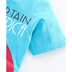 Pine Kids Half Sleeves Bio Washed T-Shirt & Pajama Set Captain America Print - Blue Red