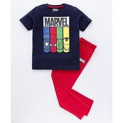 Pine Kids Half Sleeves Bio Washed T-Shirt & Pajama Set Marvel Graphic - Blue & Red