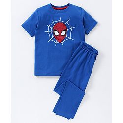 Pine Kids Half Sleeves Bio Washed T-Shirt & Pajama Set Spiderman Print - Blue