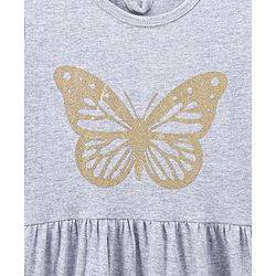 Pine Kids Full Sleeves Bio Wash Frock Butterfly Glitter Print - Grey