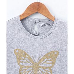 Pine Kids Full Sleeves Bio Wash Frock Butterfly Glitter Print - Grey