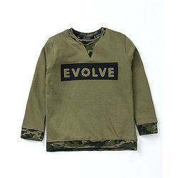 Pine Kids Full Sleeves Bio Wash Sweatshirt Camouflage Print - Olive Green